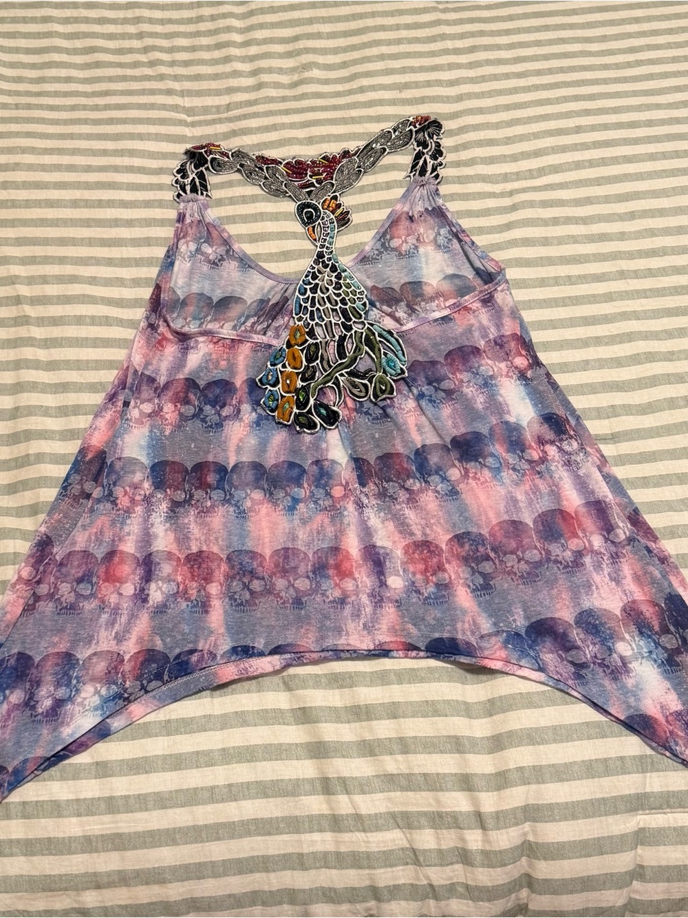 Meghan LA Purple Pink Tie-Dye Tank with Peacock Back Detail